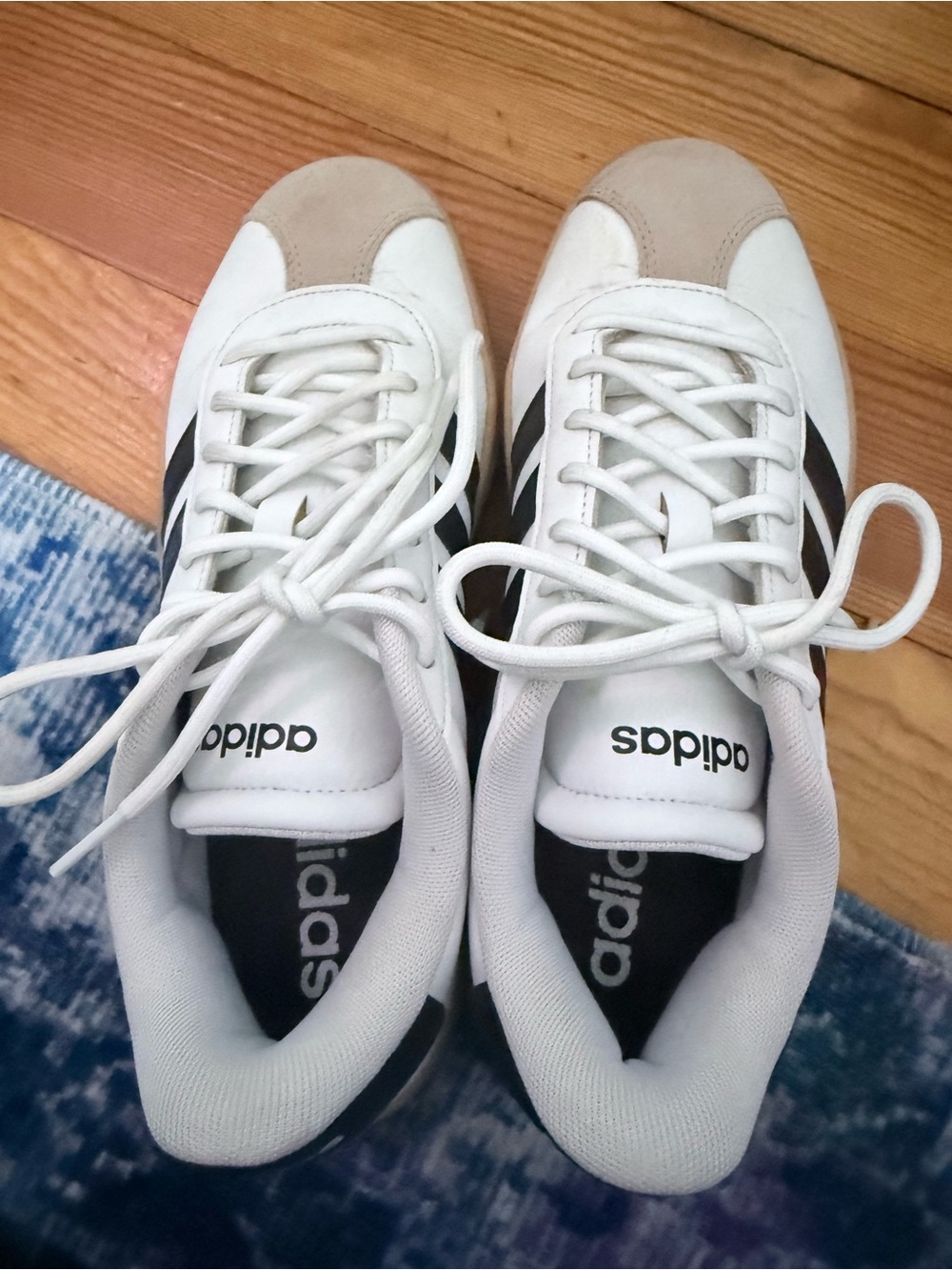 adidas White Sneakers with Black Stripes and Gum Sole - Picture 3 of 5